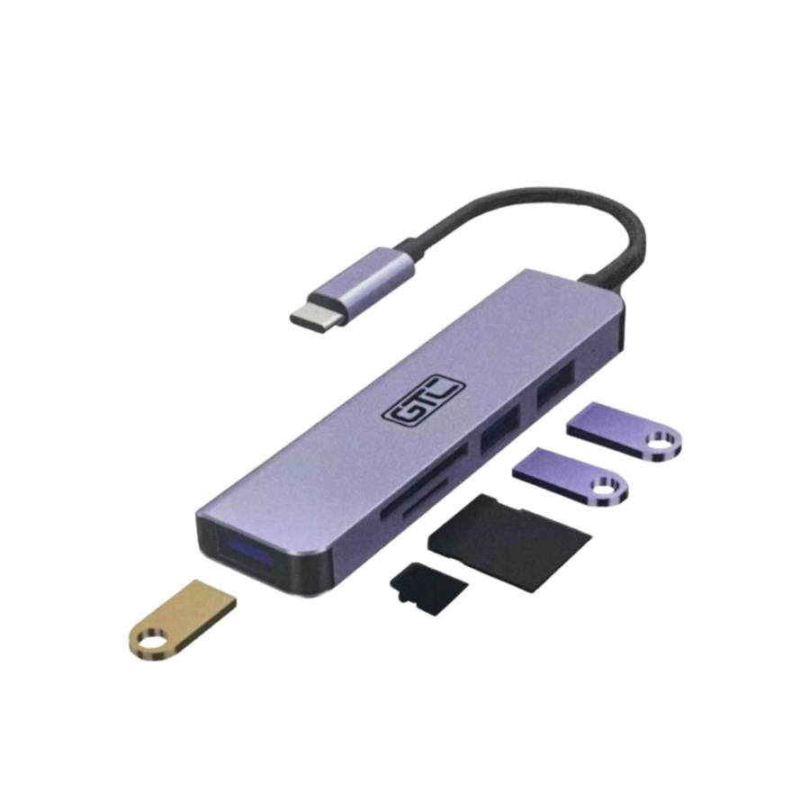 USB TIPO C A HUB 3 PUERTOS USB 2.0 MEMORY STICK Y TARJETA SD GTC HUG-015