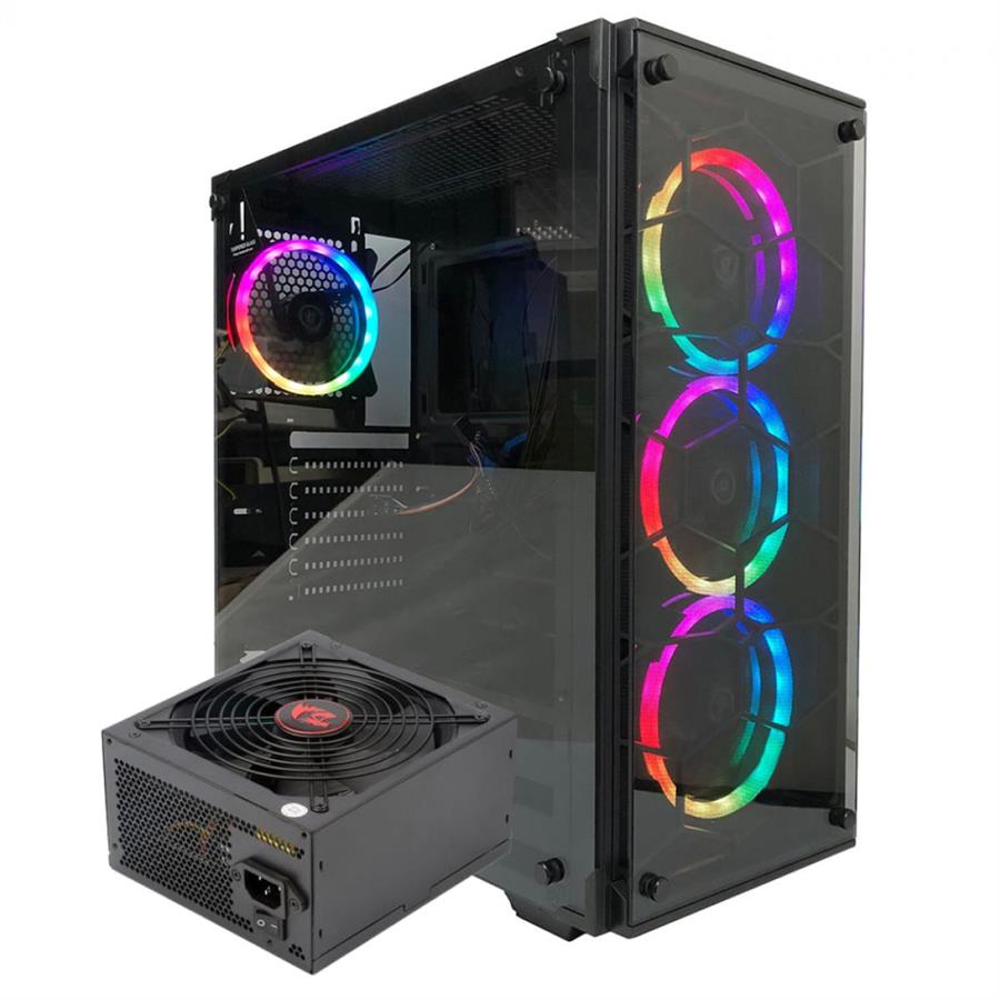 GABINETE REDRAGON WHEELJACK BLACK RGB GC-606B RGB + FUENTE GC-PS002 600W