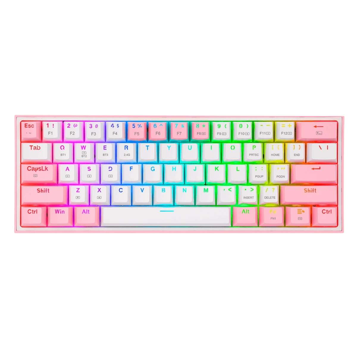 TECLADOS-REDRAGON-FIZZ-PRO-WHITE-PINK.jpg TECLADO REDRAGON FIZZ PRO WHITE/PINK RED SWITCH SPANISH WIRELESS K616-RGB WP SP - Imagen 1