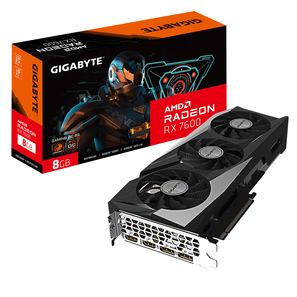 VGA Gigabyte Radeon RX 7600 GAMING OC 8G (3425) VGA Gigabyte Radeon RX 7600 GAMING OC 8G (3425) - Imagen 1