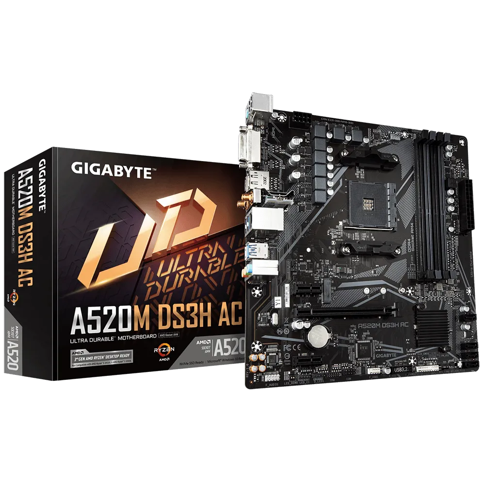 Mother Gigabyte A520M DS3H AC DDR4 AM4 (Serie 3000/4000/5000) (0696) Mother Gigabyte A520M DS3H AC DDR4 AM4 (Serie 3000/4000/5000) (0696) - Imagen 1