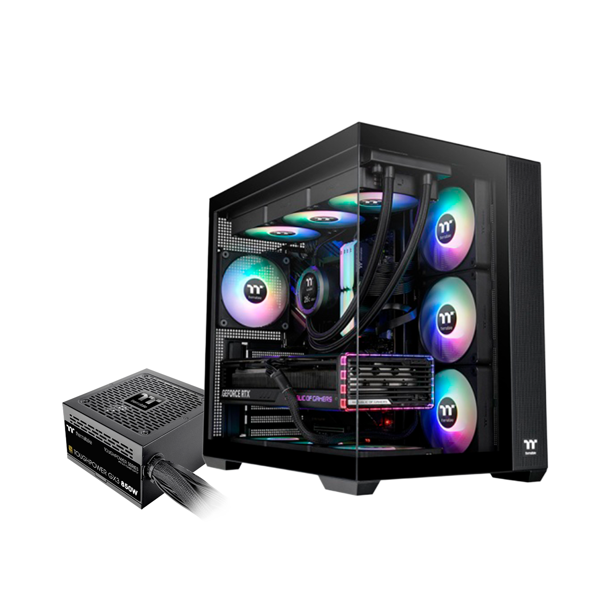 Gabinete TT View 380 Lite Fan ARGB x4 TG x2 c/Fuente 850W Gold (4513) Gabinete TT View 380 Lite Fan ARGB x4 TG x2 c/Fuente 850W Gold (4513) - Imagen 1