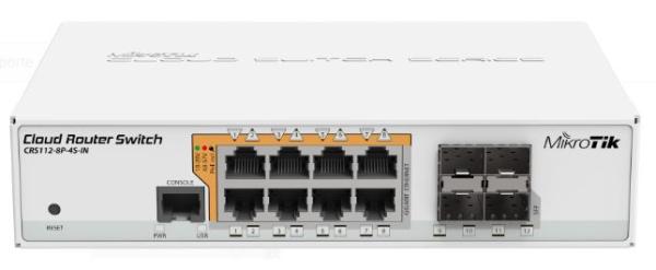 CRS1128P4SIN SWITCH MIKROTIK 112-8P-4S-IN 8P GB POE +4SFP F/I SIN INT - Imagen 1